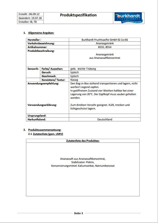 4* Ananassaftgetränk 5L BiB