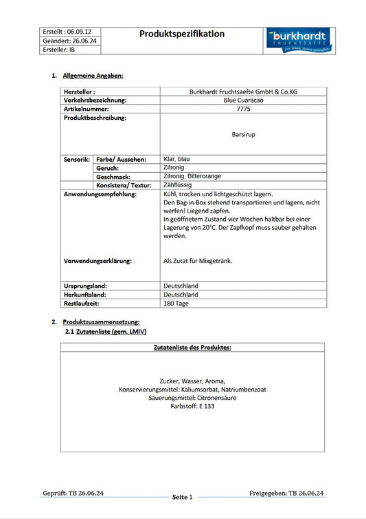 4* Sirup Blue Curacao 5L BiB