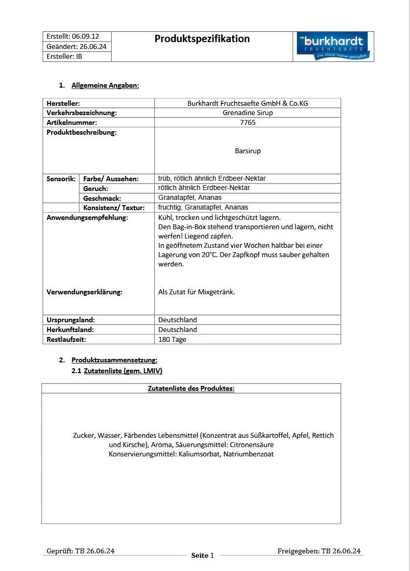 4* Sirup Grenadine 5L BiB