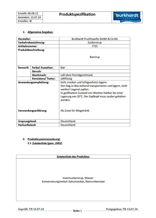 4* Sirup Zucker 5L BiB