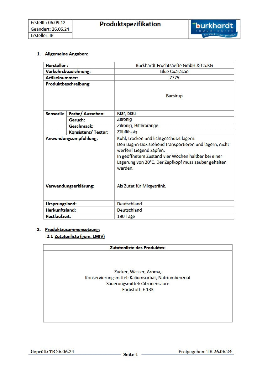 4*  Sirup Blue Curacao 5L BiB