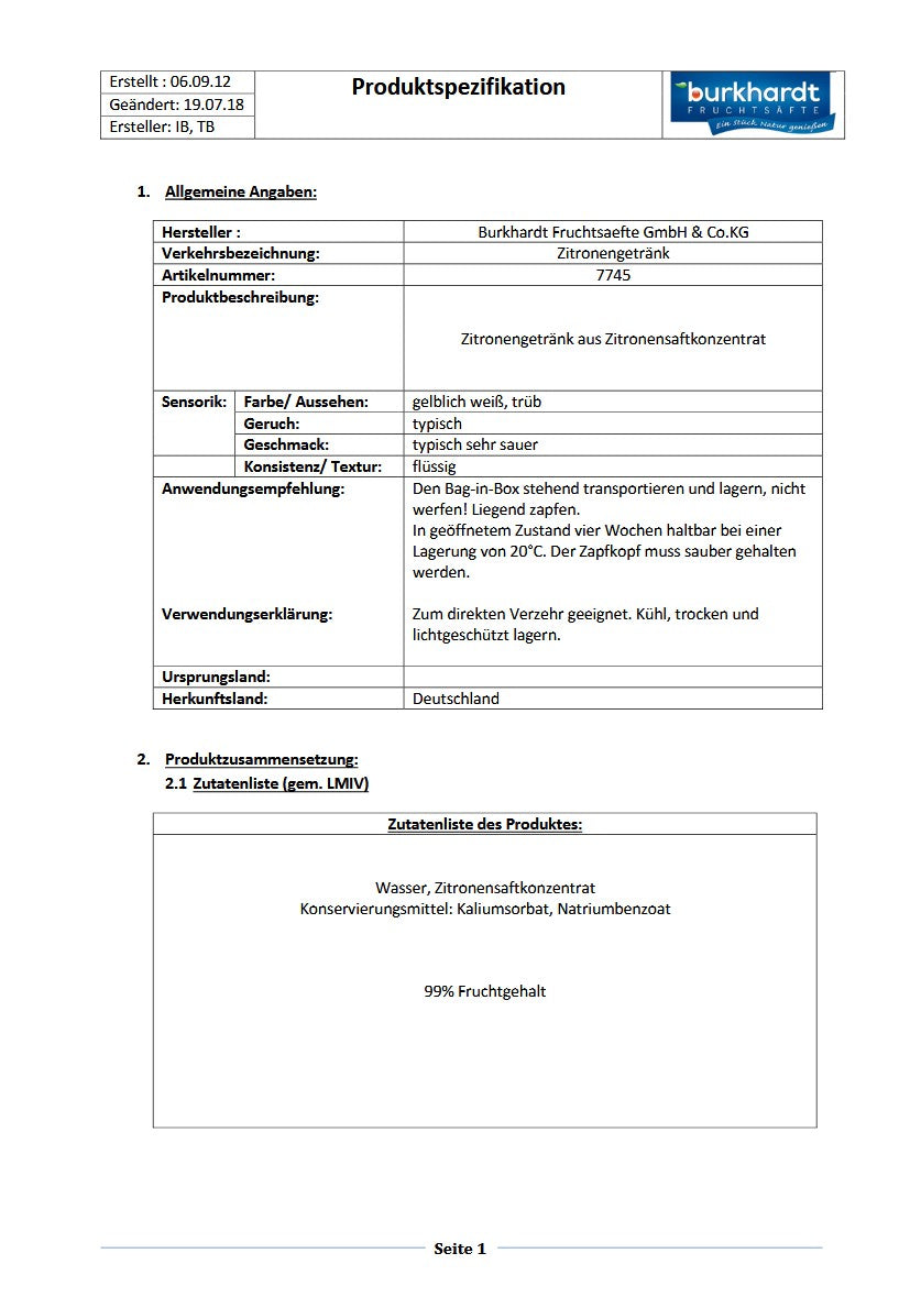 4* Zitronensaftgetränk 5L BiB