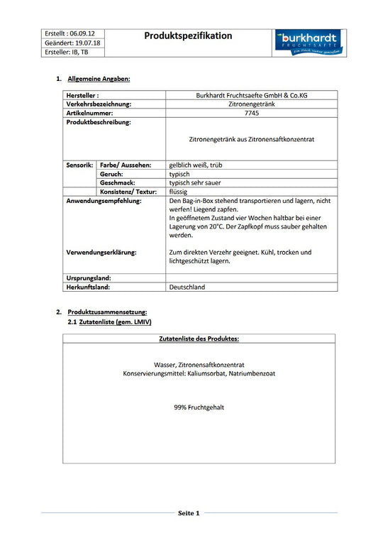 4* Zitronensaftgetränk 5L BiB