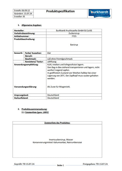 4*  Sirup Zucker 5L BiB